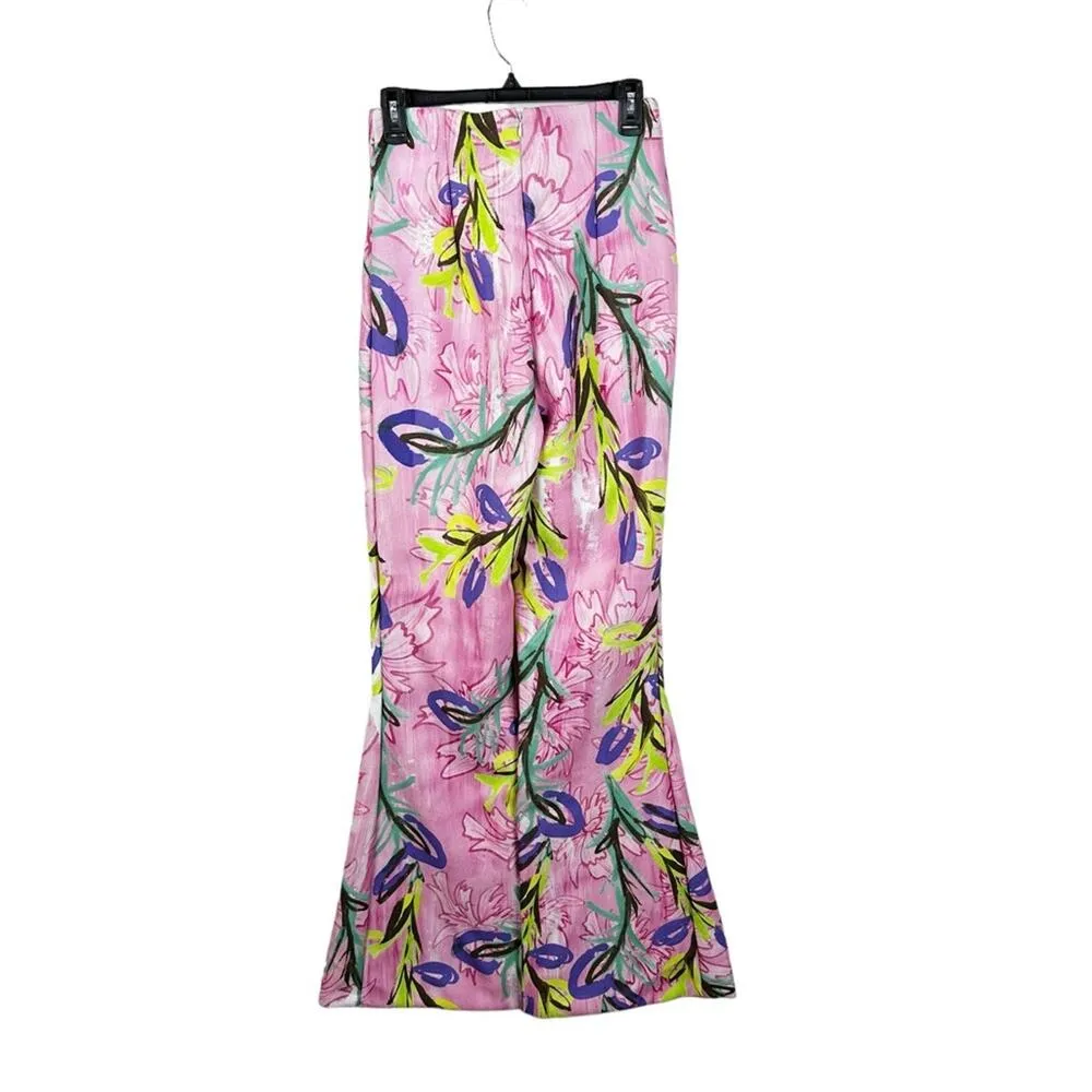 NEW Hope Macaulay Pink Colorful Floral Print Wide Flare Leg Pants - Image 3