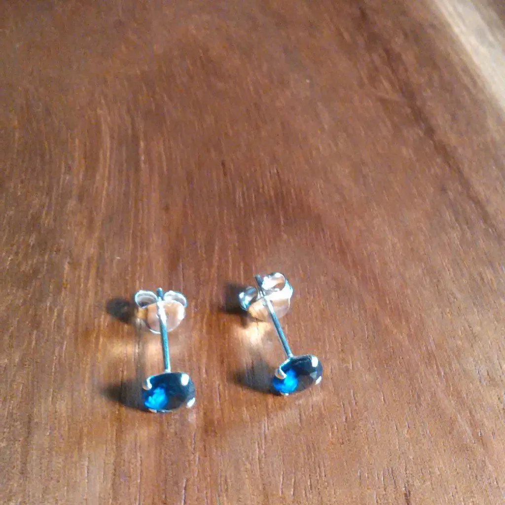 Simulated Blue Diamond Sterling Silver Stud Earrings - Image 5