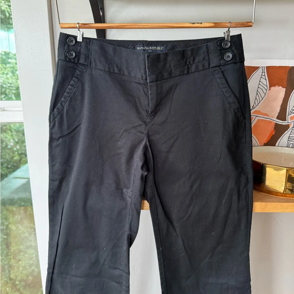 Banana Republic Black Stretch Cotton Bootcut Flare Dress Pants Button Detail 0P - Image 4