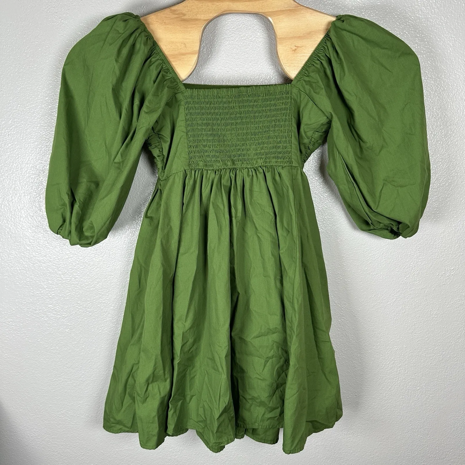 Abercrombie Fitch A&F Emerson Poplin Puff Sleeve Mini Dress Green Small Tall ST - Image 4