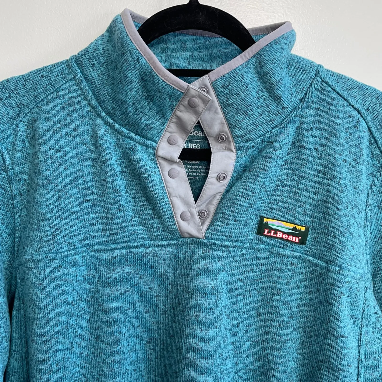 LLBean Women 1X Reg Teal Heathered Snap Neck Pullover Fleece Sweater Blue Size undefined - Image 2