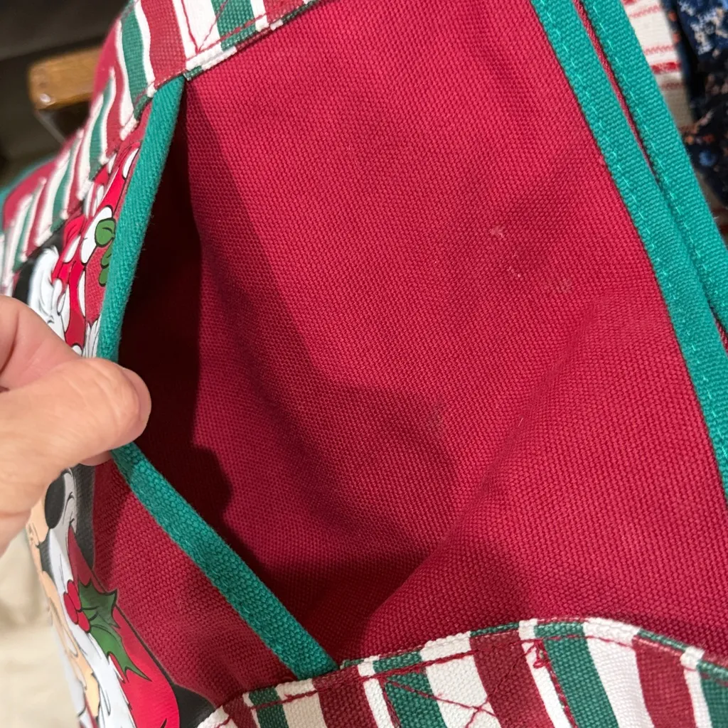 Disneyland Santa Mickey Minnie Mouse Christmas Red Canvas Tote Holiday Bag. - Image 9