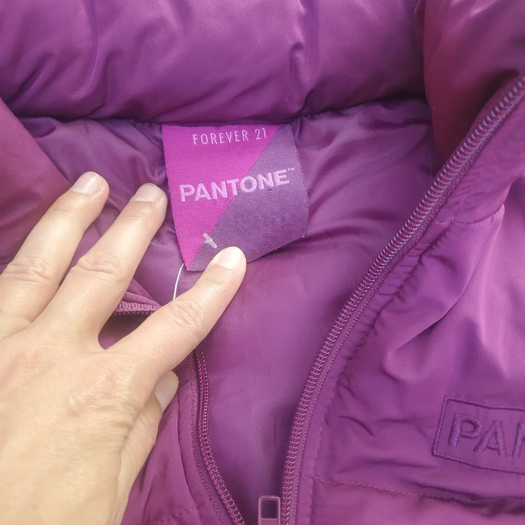 Forever 21 Vibrant Purple Puffer Vest Medium Cropped - Image 2