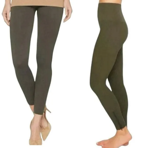 SPANX  Olive Green Seamless Ankle Zip  Smoothing Tummy Control Leggings Sz XL - Image 2