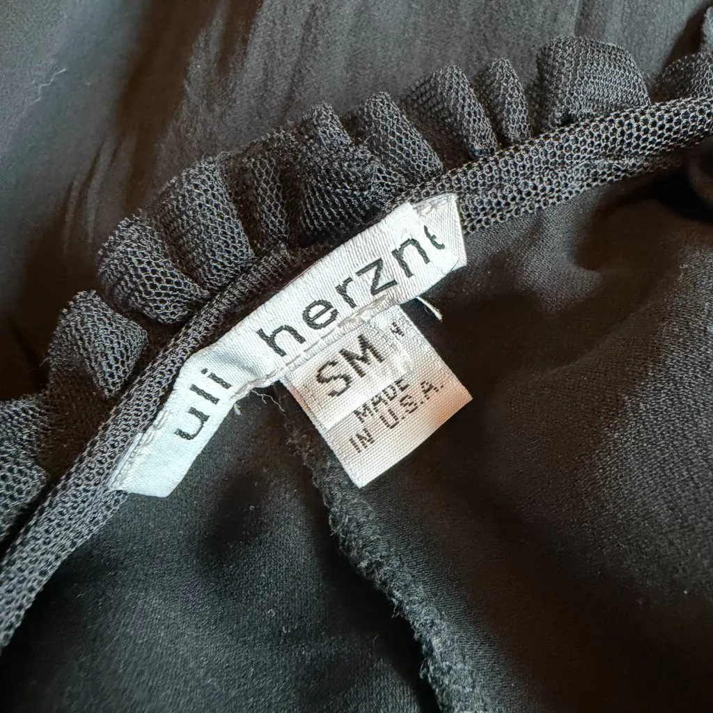 Uli Herzner Black Flowy Maxi Dress Sleeveless Lace Trim Party Size Small Medium - Image 10