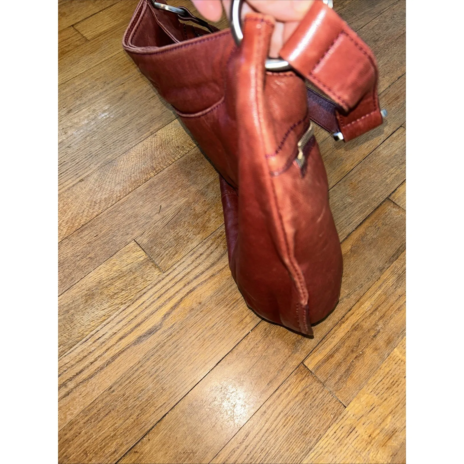 Perlina New York Genuine Leather Handbag Purse Soft Subtle Pocketbook Great Cond - Image 7