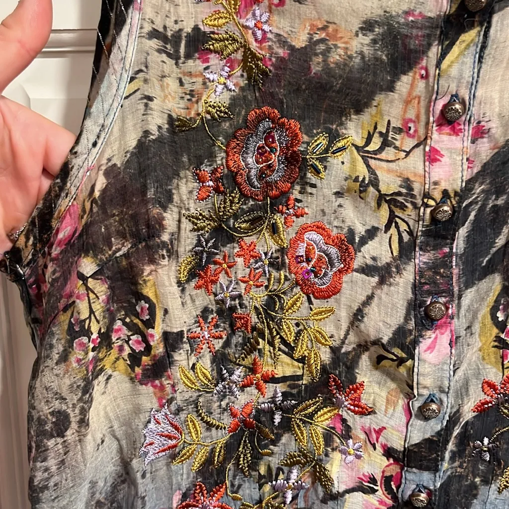 Aratta Silent Journey Floral Tunic Size Medium Blue - Image 3