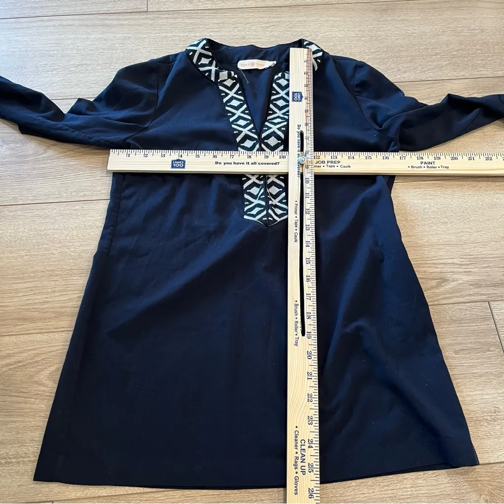 Tory Burch Ariana Tunic Top Navy Blue Embroidered Long Sleeve Size 0 - Image 6