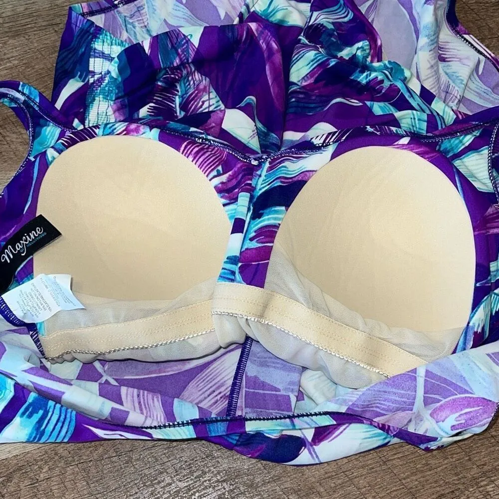 Maxine Of Hollywood Womens Ruched Front Tropical One Piece Swimsuit Purple Sz 18 - Image 5