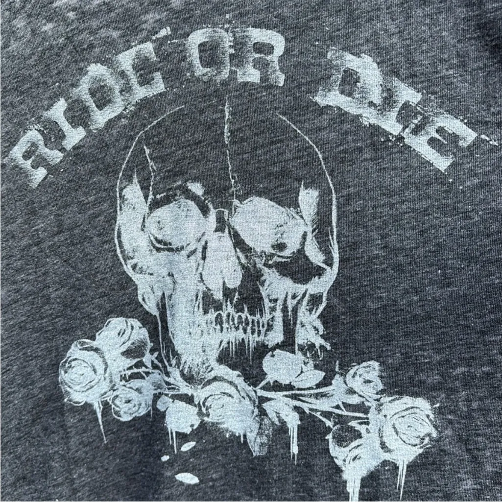 NWT CHASER Ride or Die Graphic BurnOut Tee Grey Generous Small - Image 5