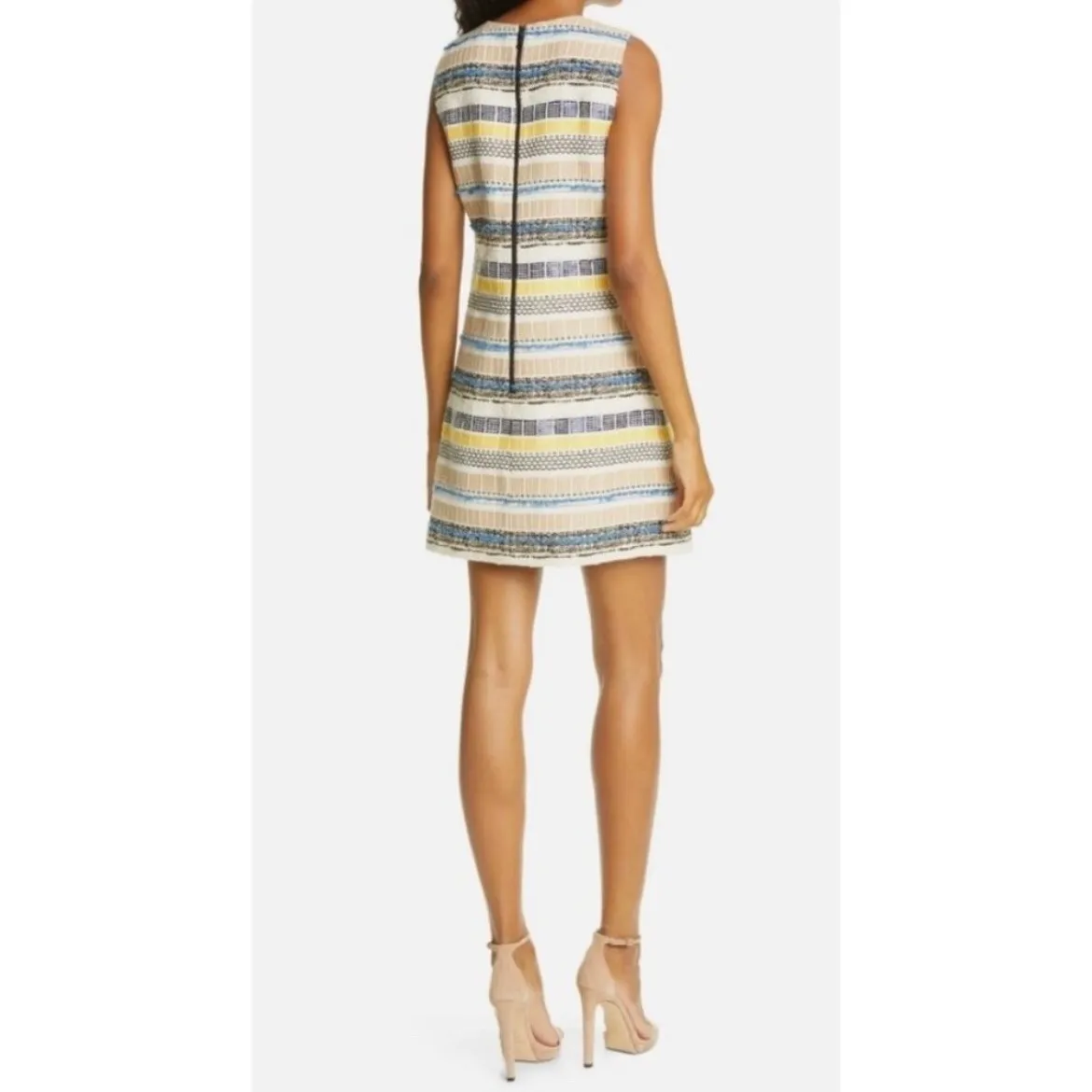ALICE + OLIVIA Coley Textured Sleeveless A-Line Mini Dress size 4 Blue Yellow - Image 2