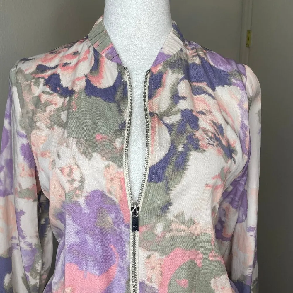 Y2K Dopamine Floral Long Sleeve Zip Up Lightweight Bomber Jacket S - Image 2