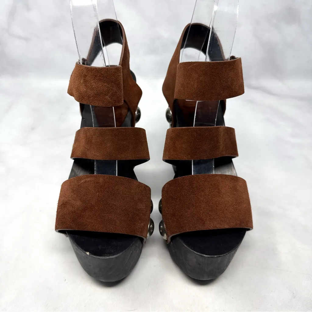 Alexander Wang Tess Suede Chunky Wooden Platform Clog Sandal Heel Brown Boho 35 - Image 6