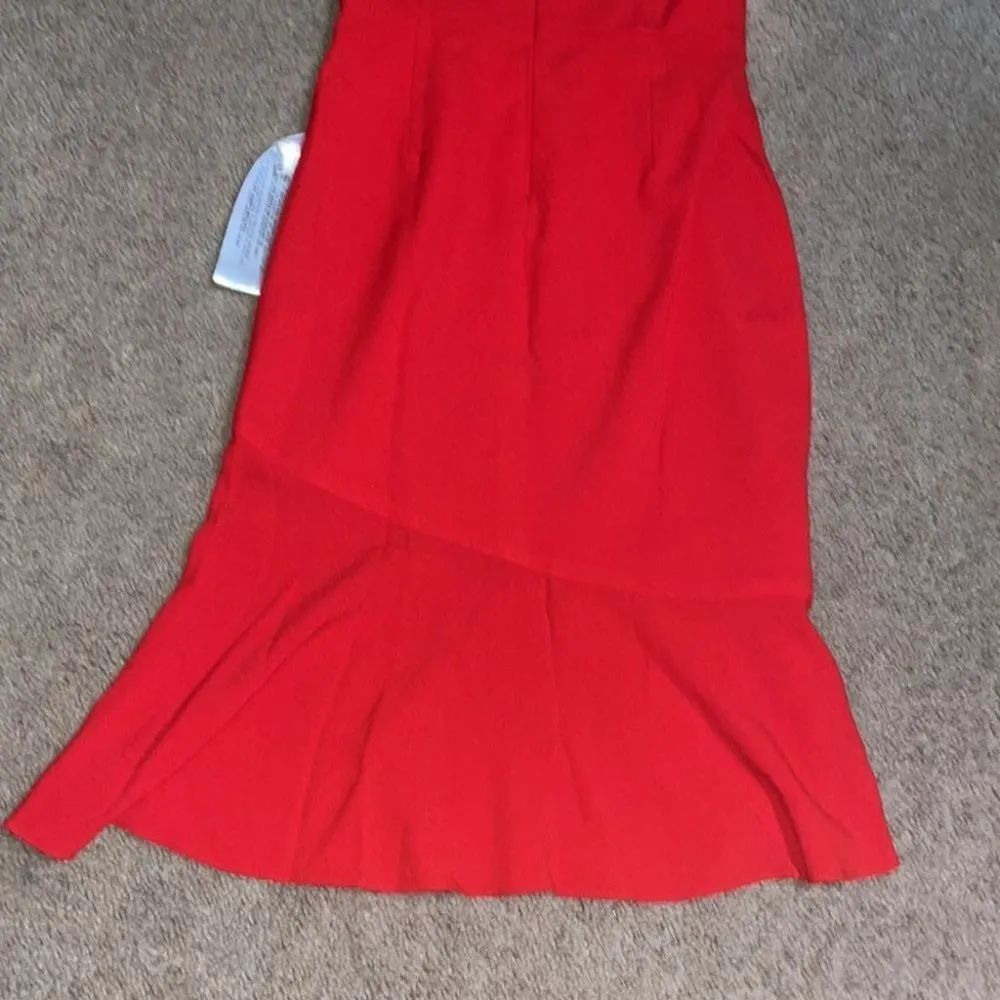 Dress The Population Faye Off Shoulder Strapless Ruffle Midi Dress Rouge Red Med - Image 9