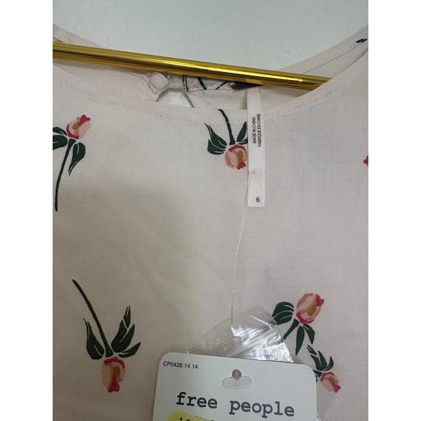 NWT Free People Light Red Rose Bud Short Sleeve Dress Size 6 Bohemian Coquette - Image 6