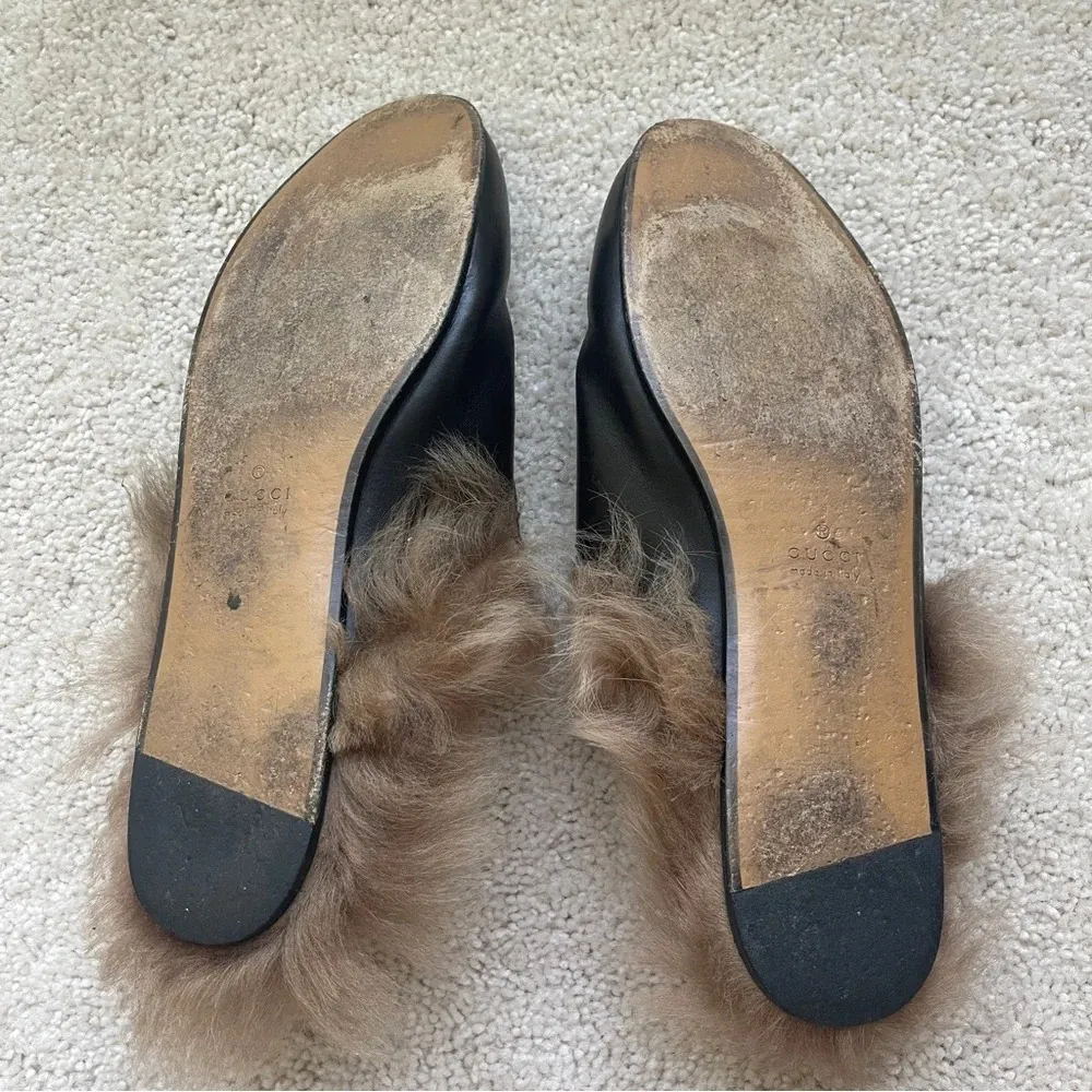 Gucci Princeton Black Fur Mules Slip On Shoes horse bit loafer slides - Image 7