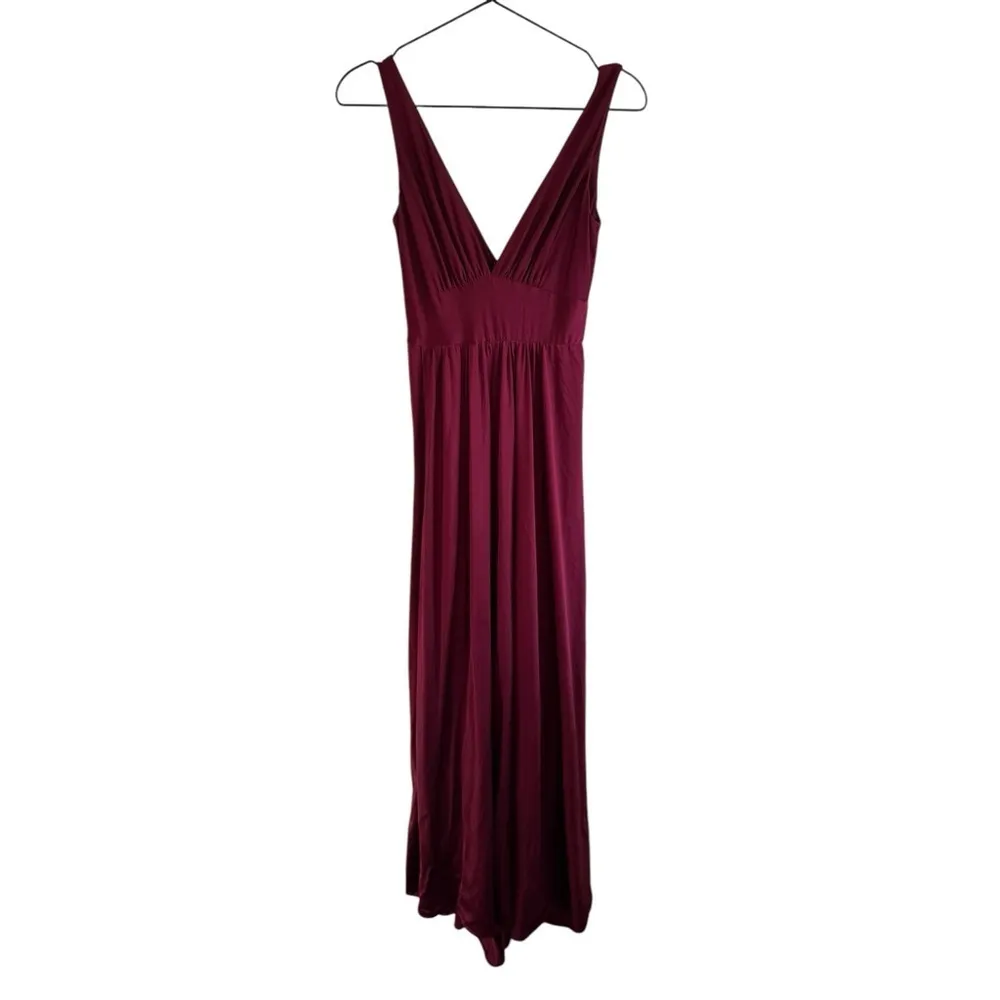 La Femme Plunge Neck A-Line Gown 2 Burgundy‎ 28547 Jersey - Image 4