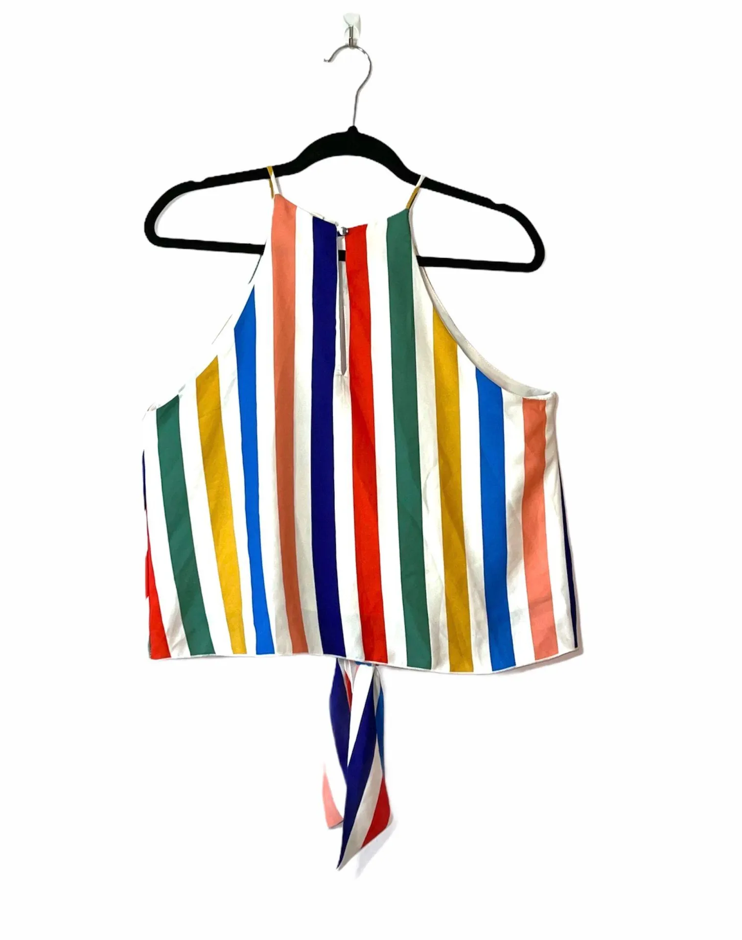 Tyche White & Rainbow Striped Keyhole Tie Front Tank Top - Image 2