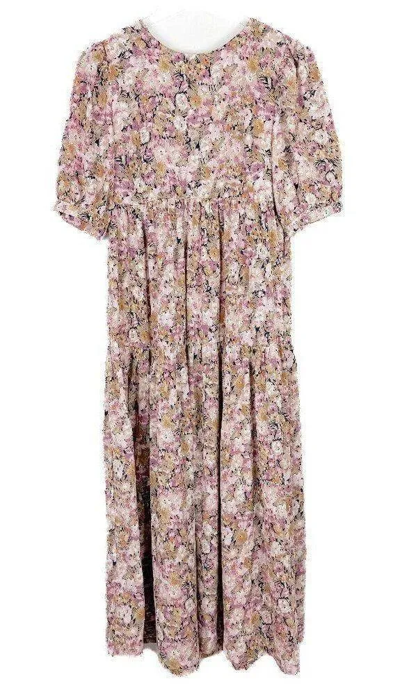 Jocelyn Floral Midi Dress Puff Sleeve Open Back Size XS EUC - Image 3