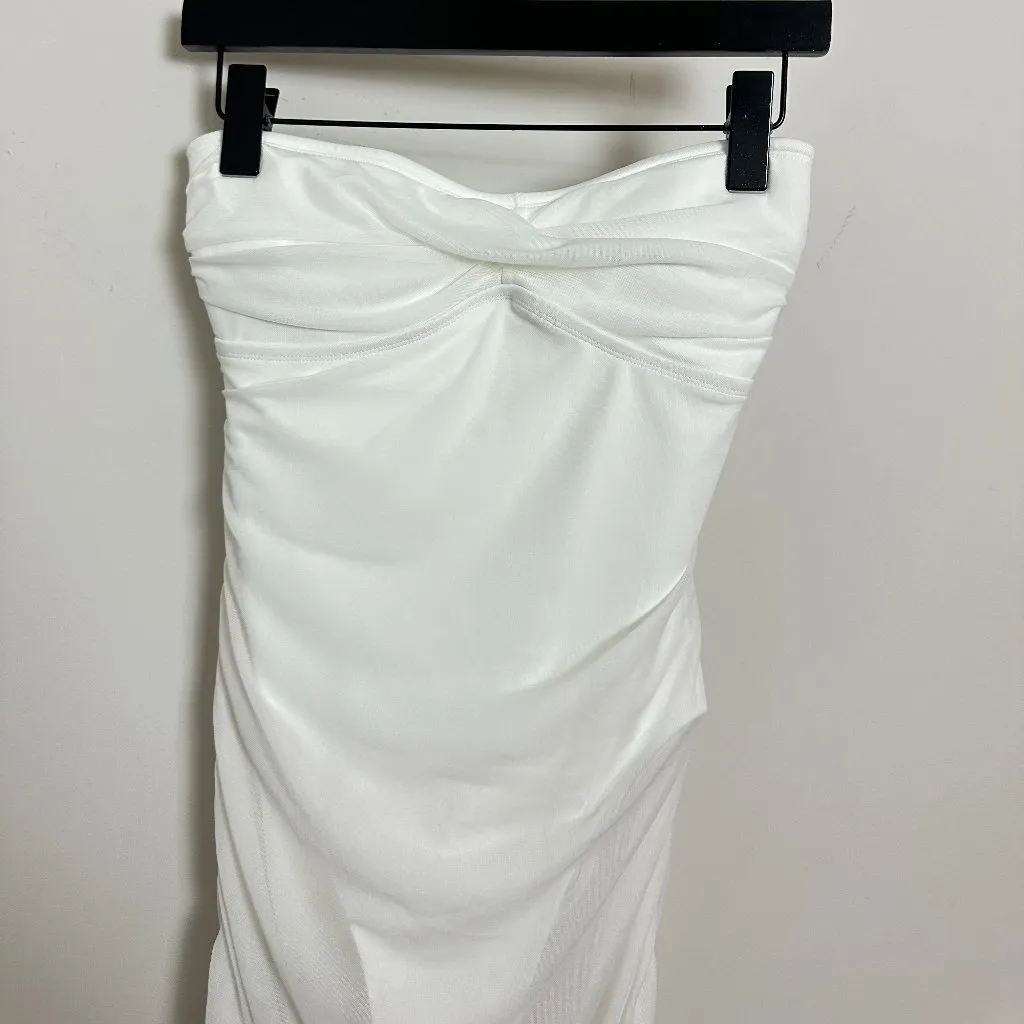 HUTCH Radlee Strapless Mesh Overlay Skirted One-Piece Swimsuit White Size Small - Image 4