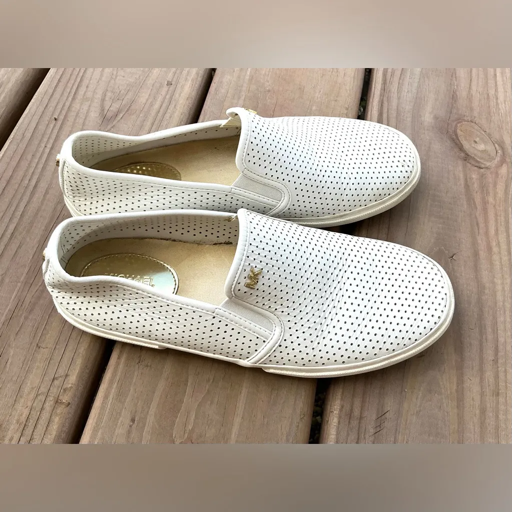 MK White Perforated Slip-On loafers - Image 4