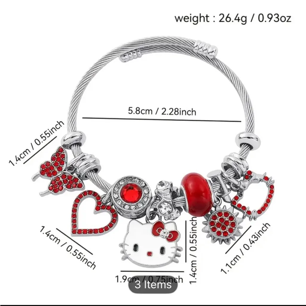 Hello Kitty Red and Silver Charm Bracelet NIP - Image 3