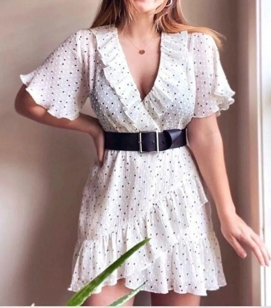 Zara Polka Dot Mini Dress Sz Small Swiss Dot Ruffle Flutter Sleeves - Image 2