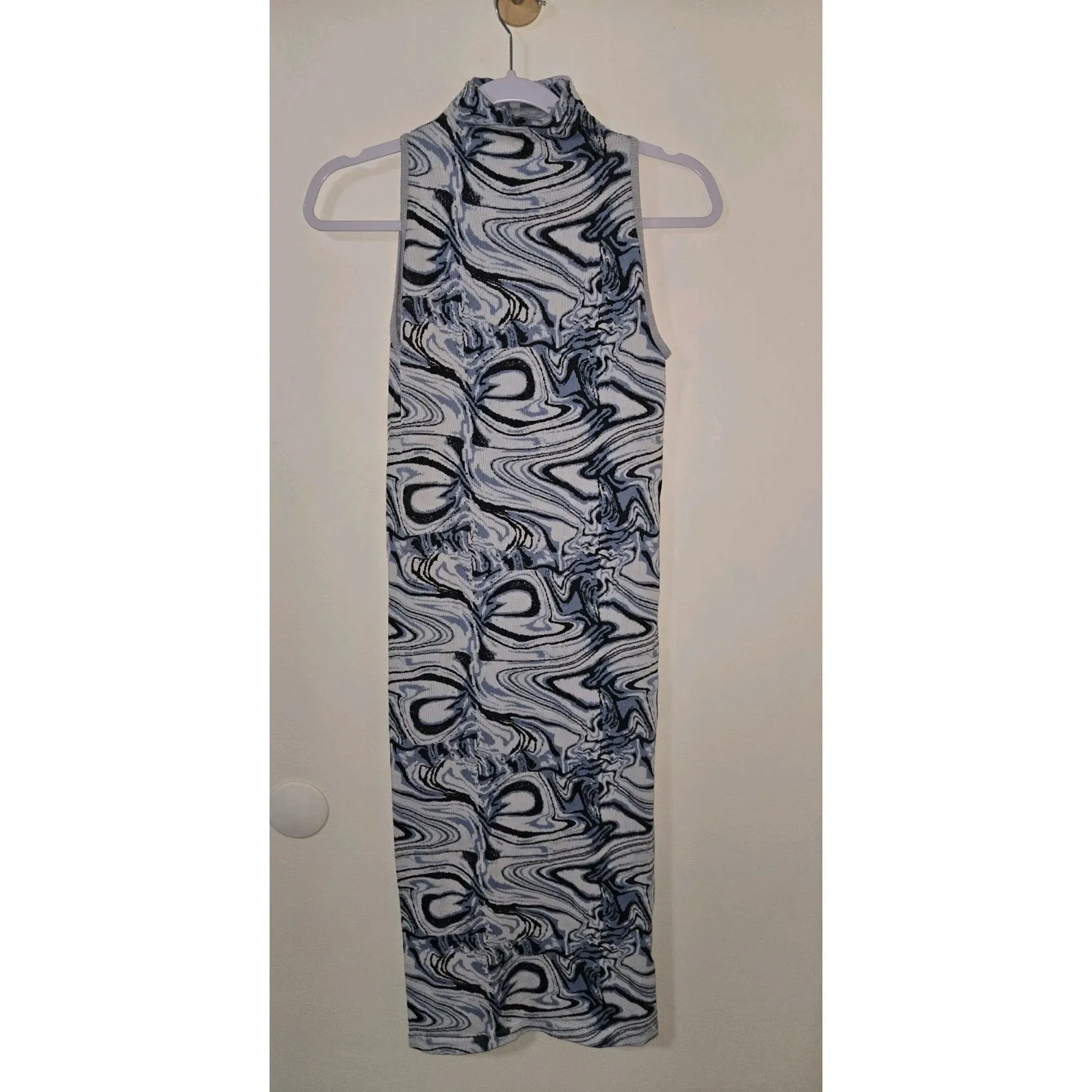 ZARA Stretch Limitless Contour Collection Blue Midi Marbled Dress‎ Size XS/Small - Image 2