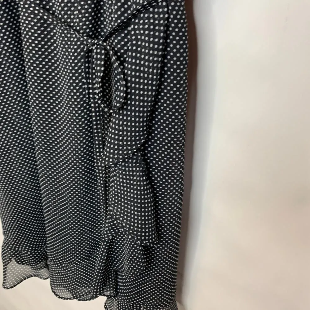 Black White Polka Dot Chiffon Dress Ruffle Long Sleeve Sz 6 - Image 11