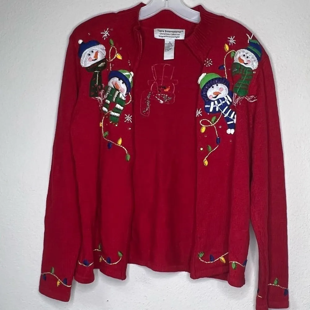 Vintage Tiara‎ International Christmas Cardigan Sweater as is Red Size M - Image 5