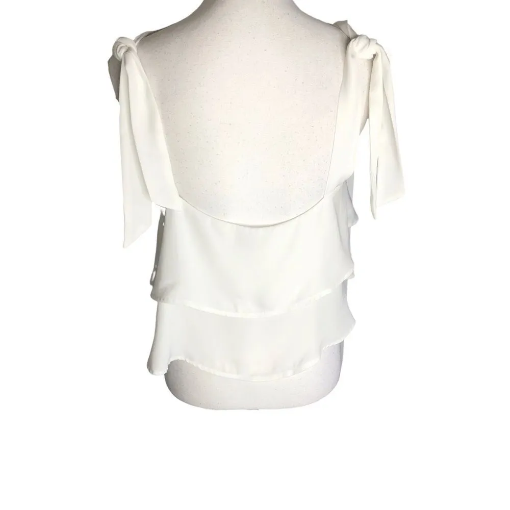 Tobi White Layered Ruffled Adjustable Tie Strap Cropped Blouse - Image 5