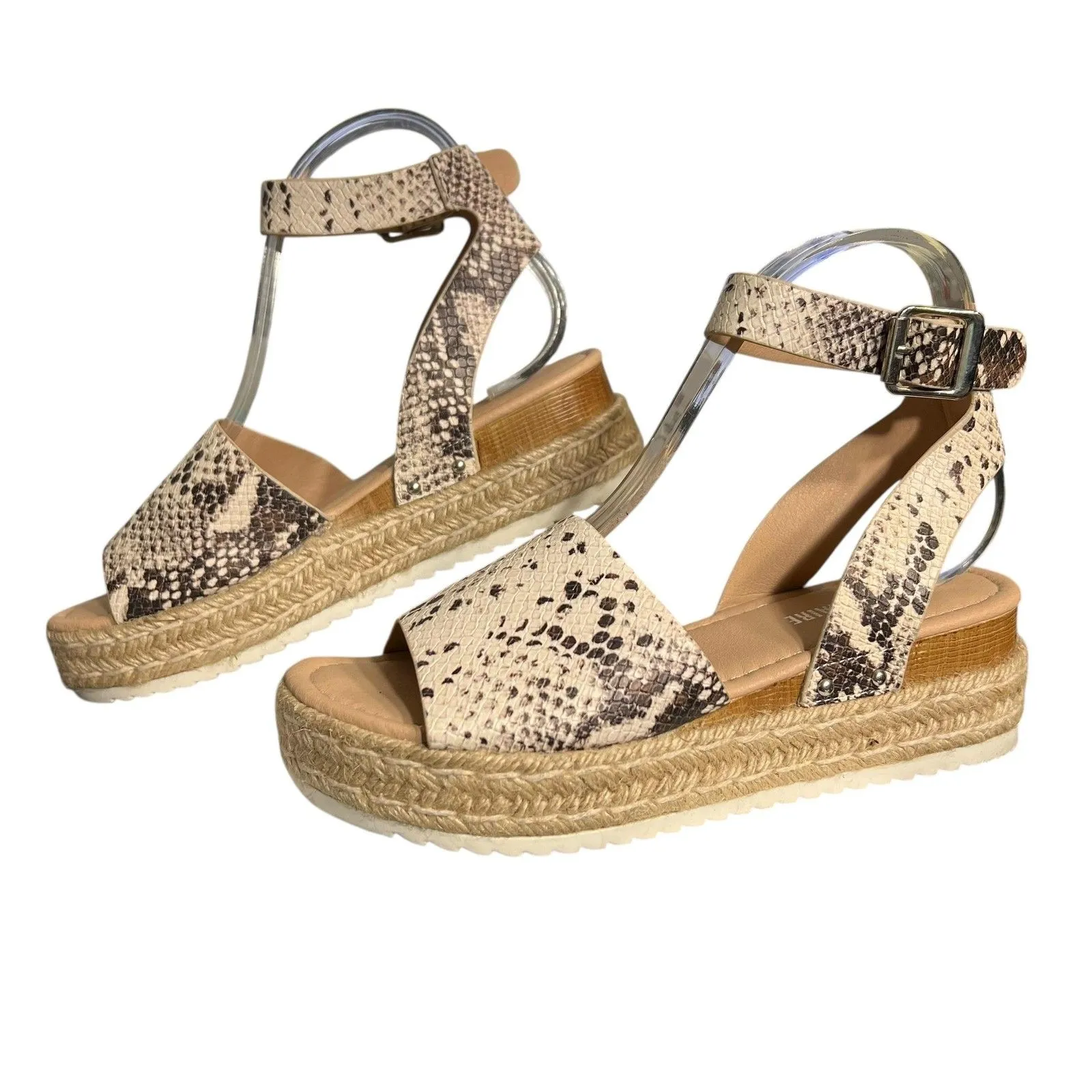CUSHIONAIRE Miranda Sandals Womens 8 Snake Print Espadrille Platform Boho Ankle - Image 2