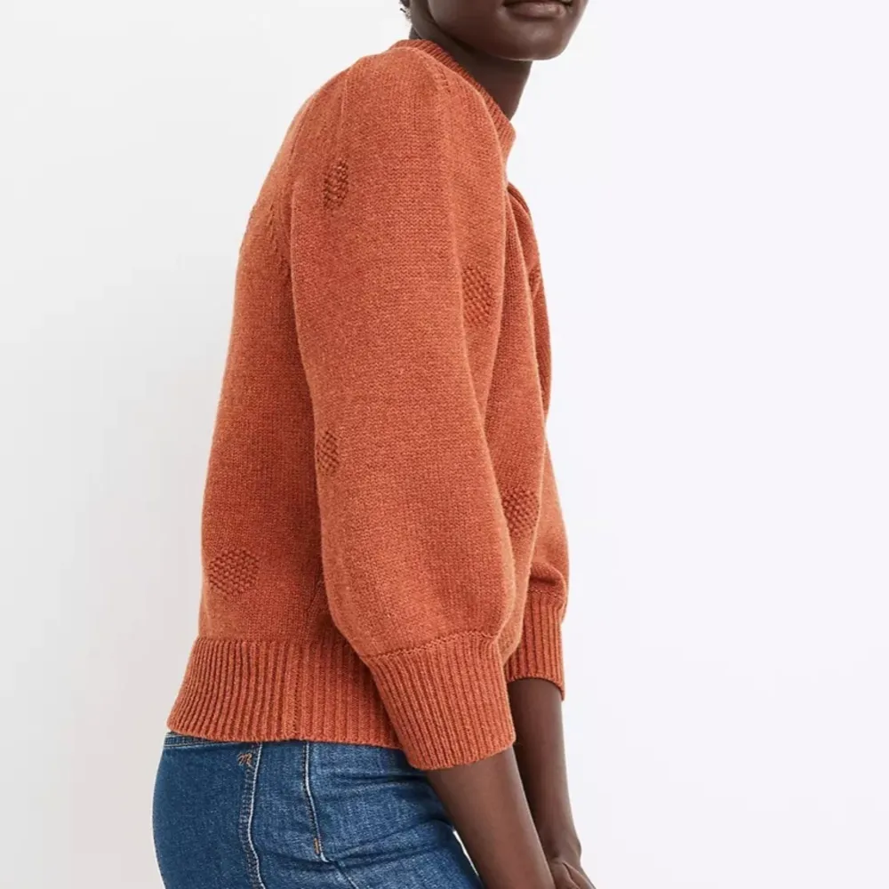 Madewell Dotted Easton Puff Sleeve Pullover Sweater In Cotton Merino Yarn Rust - Image 5