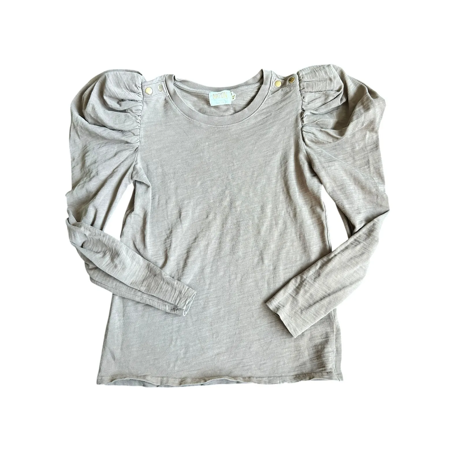 Nation LTD Krista Top Brown Tan Puffed Sleeve Crew Neck Long Sleeve Knit XS - Image 2