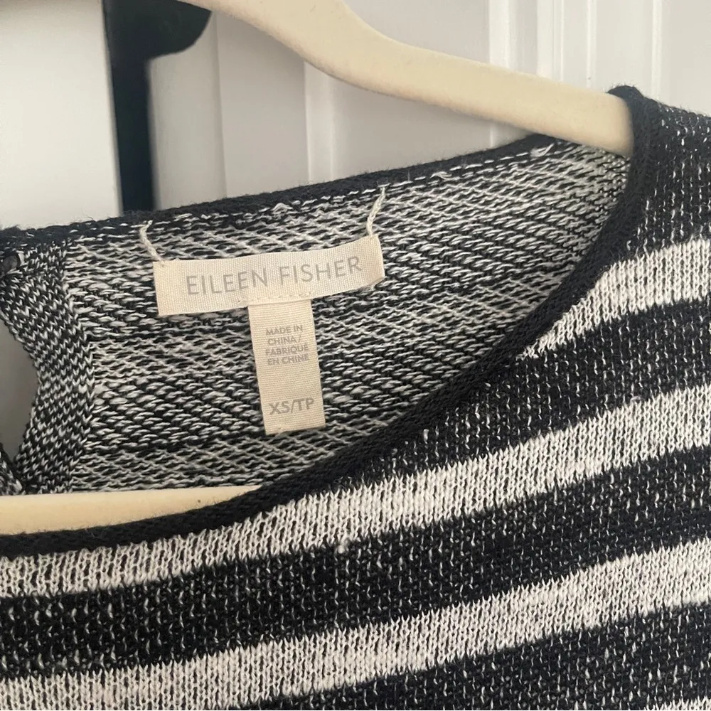 Eileen Fisher Terry Linen Blend Striped Button Back Oversized Pullover - Image 4