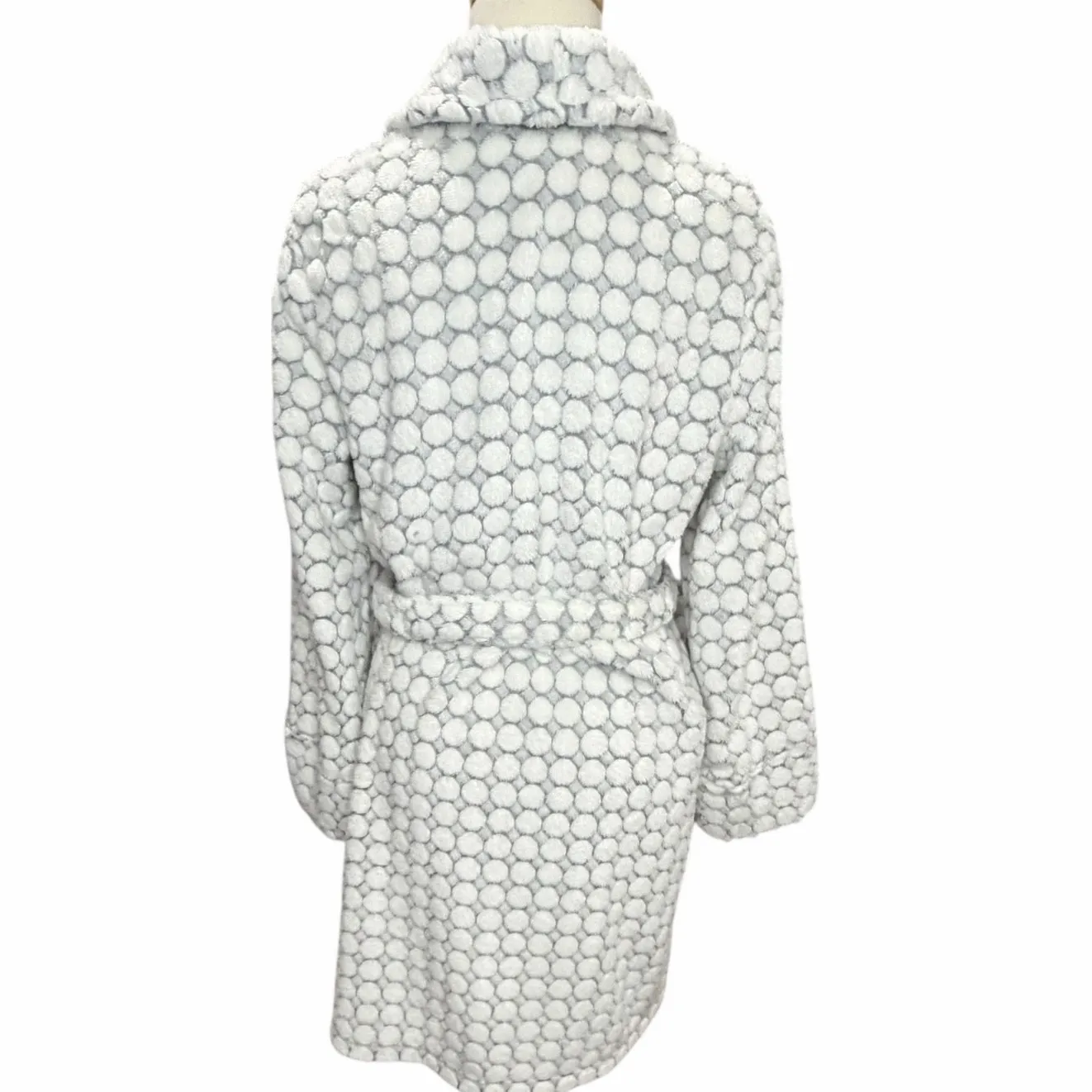 Sleep Sense Plush Robe Womens S White Gray Dot Cozy Soft Cloud Like Feminine - Image 5
