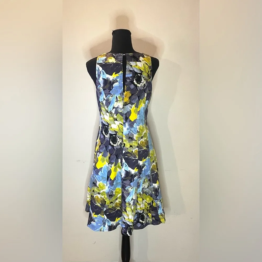 Maggy‎ London- Women's Paint Brush Blossom Fit-And-Flare Dress Size 8 - Image 4