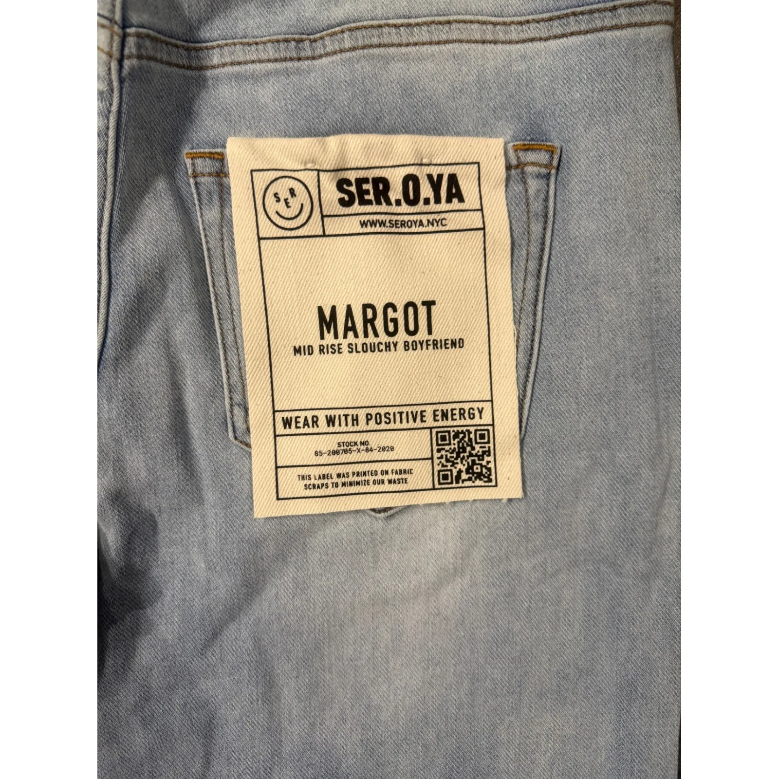 SER.O.YA Margot Mid Rise Slouchy Boyfriend Jeans Coastline Terry NWT Sz 28 Blue - Image 7