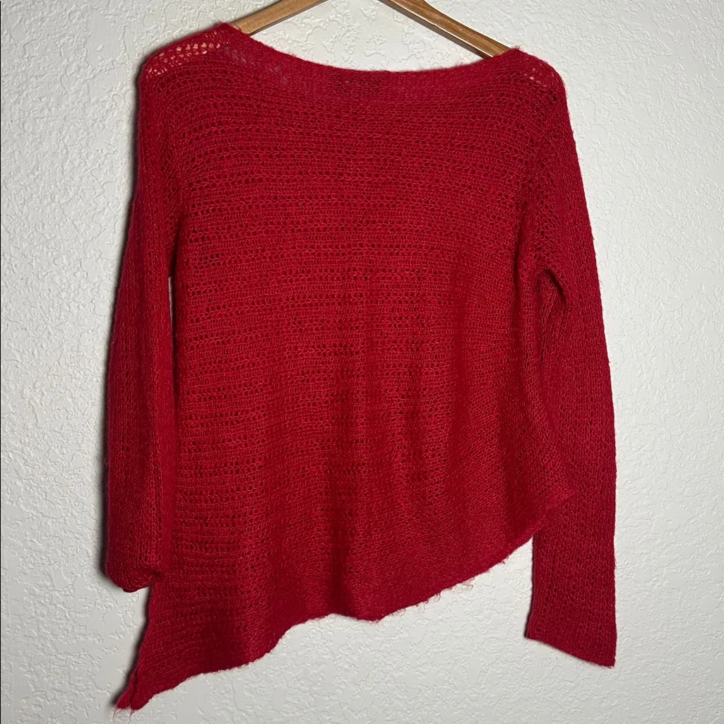 Wooden Ships Mohair Blend Soft Red Sweater S/M Asymmetrical Hem Valentines Day - Image 7