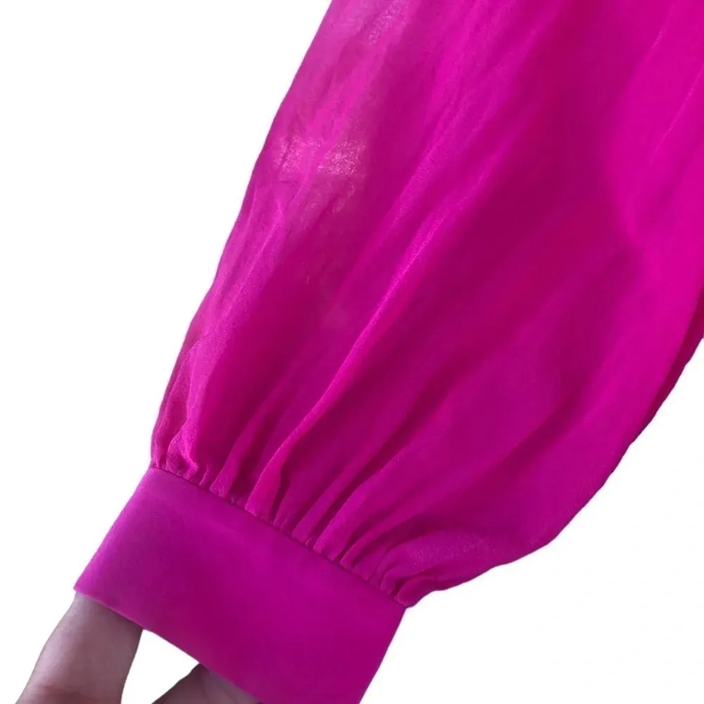 Dianne Von Furstenburg pink silk long sleeve blouse Top Glam Holiday party - Image 7