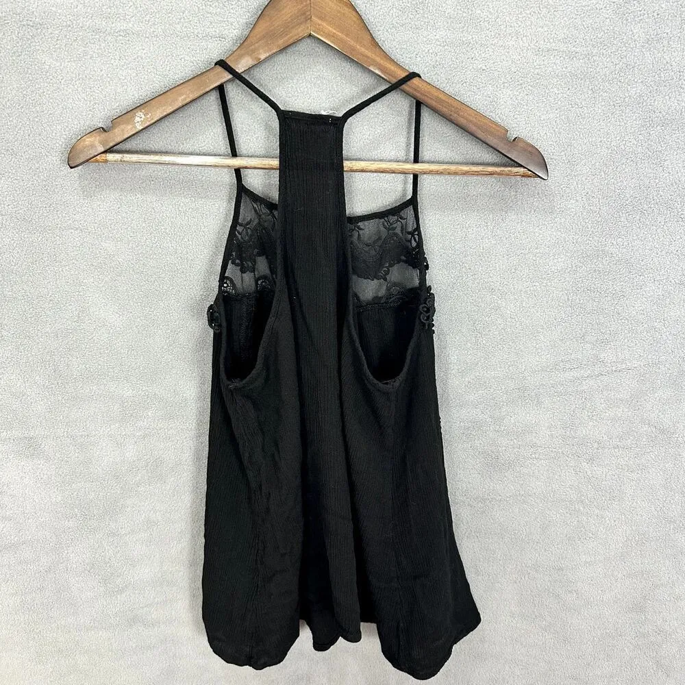 Caution to the wind floral crochet tank top womens medium black gauzy whimsigoth - Image 6