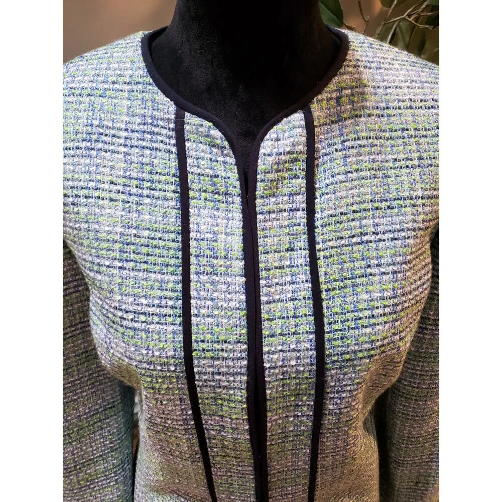 Requirements Women's Size 12 Tweed Blazer Blue Green Black Trim Hook Front - Image 5