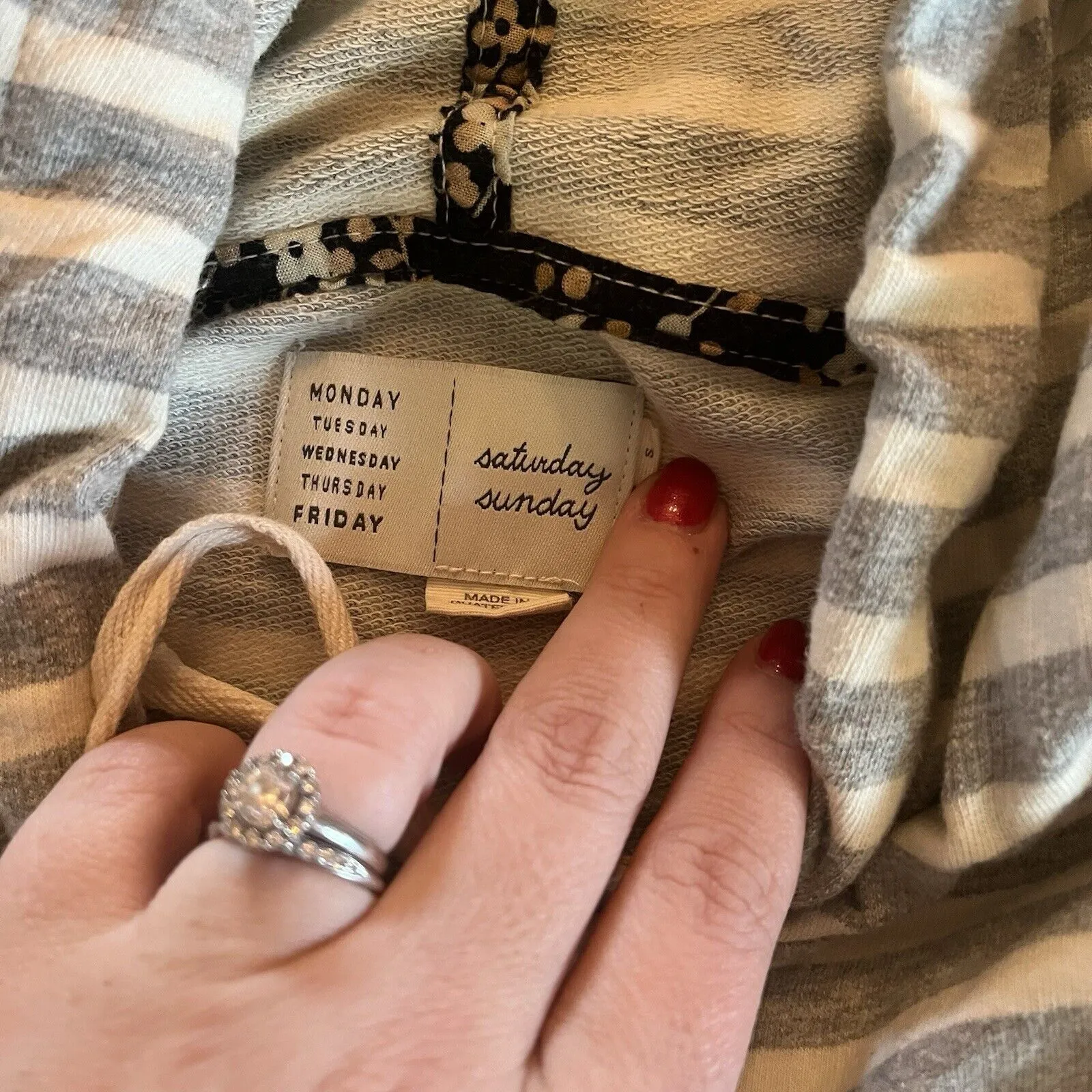 Saturday Sunday Ruffle Striped Full Zip Hoodie Gray Cream Size Small EUC - Image 8