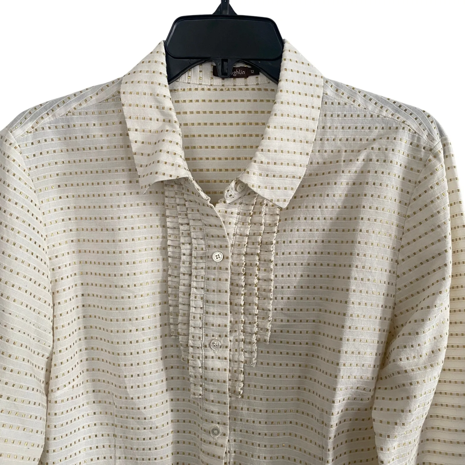 J.McLaughlin Womens Gold Metallic Pleated Button Down Shirt Sz 12 Office Capsule - Image 2