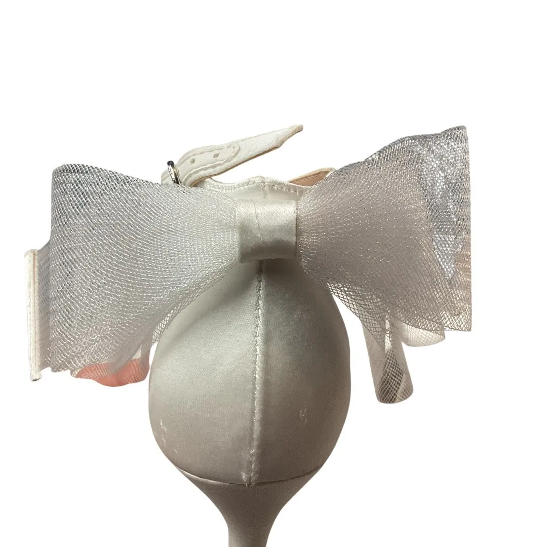 Kelly‎ & Katie Nemira Bow Detail Round Toe Ankle Wrap Strap White Satin Heels 9M - Image 12