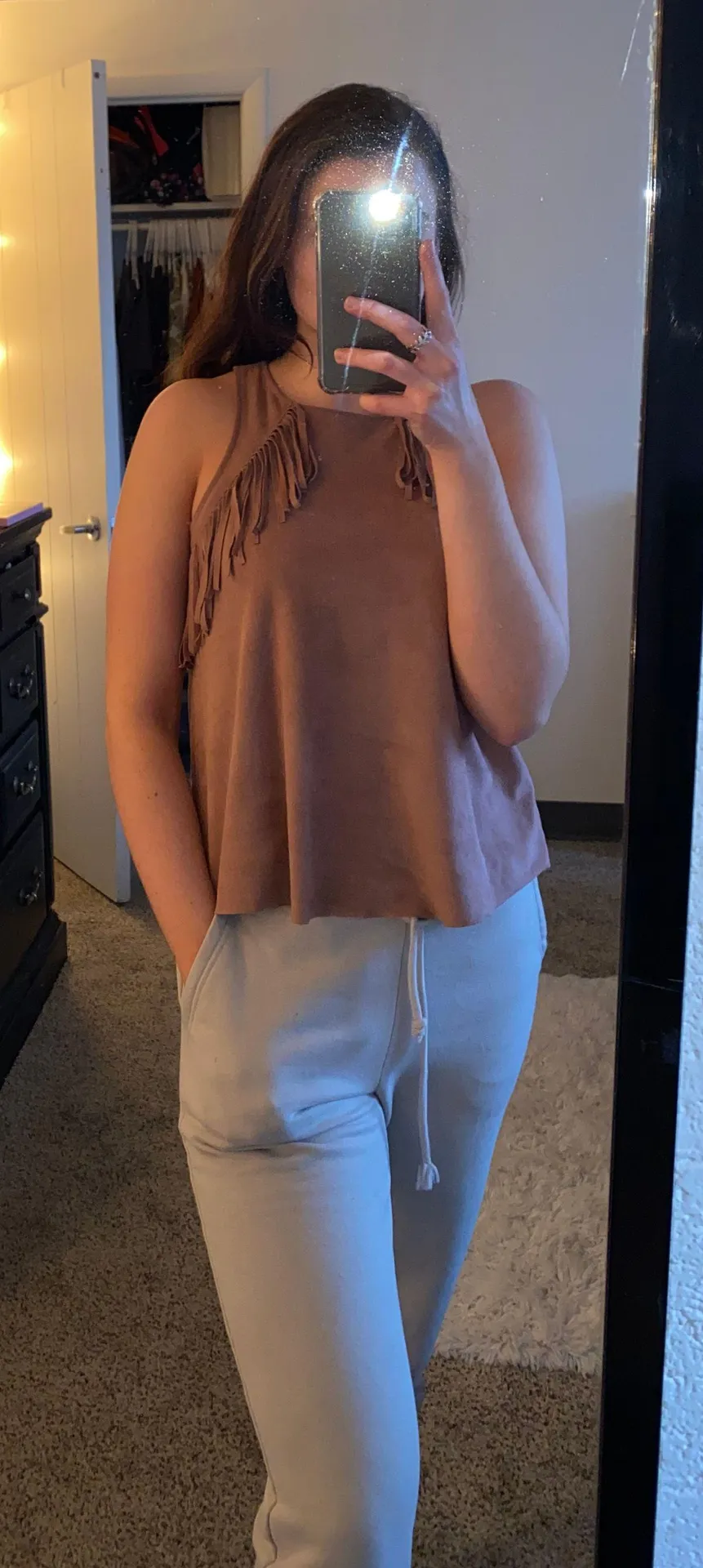 Suede Fringe Tank Top - Image 2