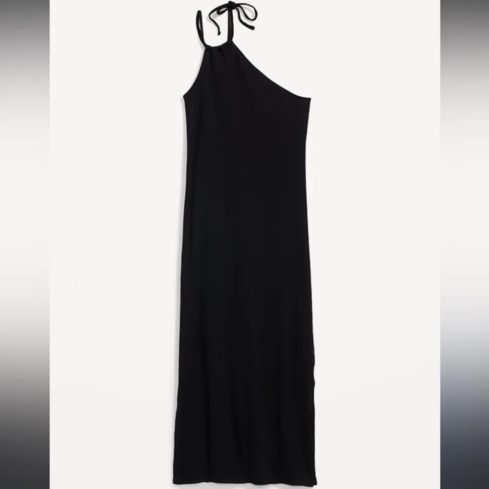 Old Navy Size XS Fitted One-Shoulder Double Strap Rib-Knit Midi Dress Black Jack - Image 4