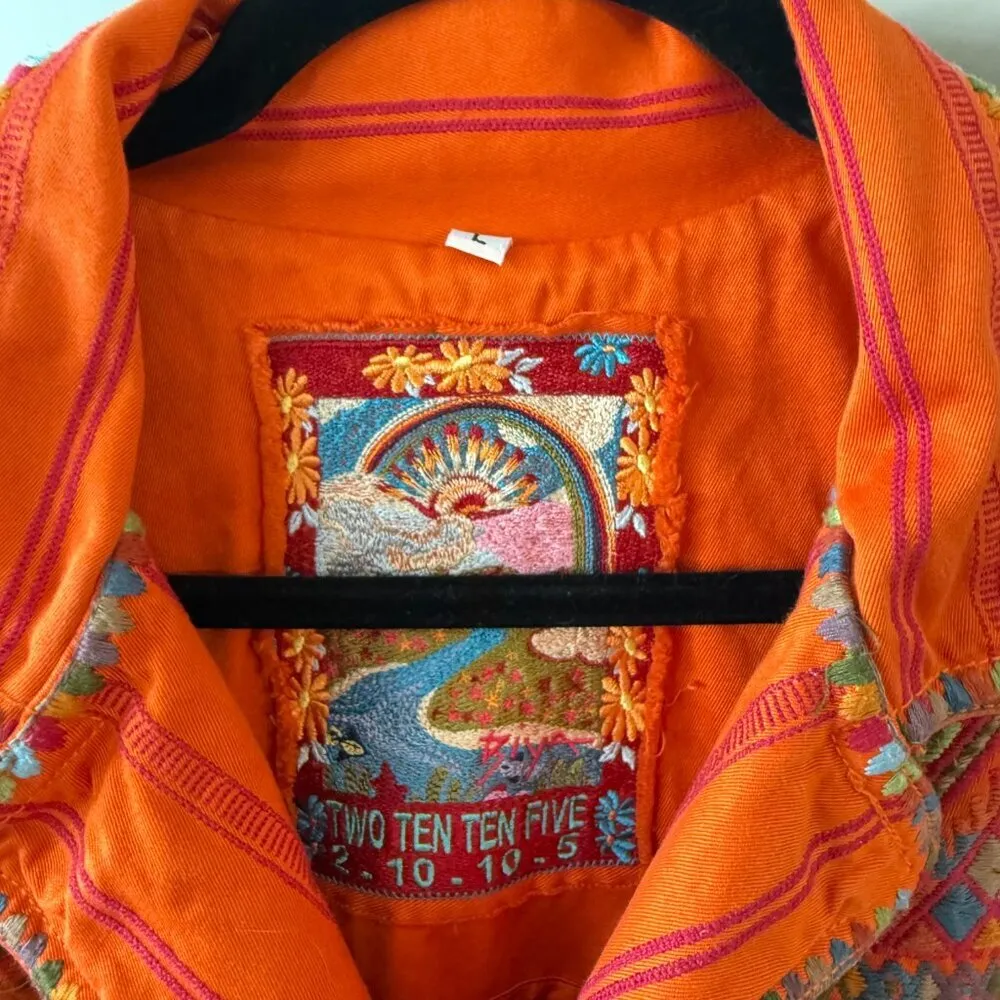 Johnny Was Biya Embroidered Jacket Size Large Color Orange - Image 4