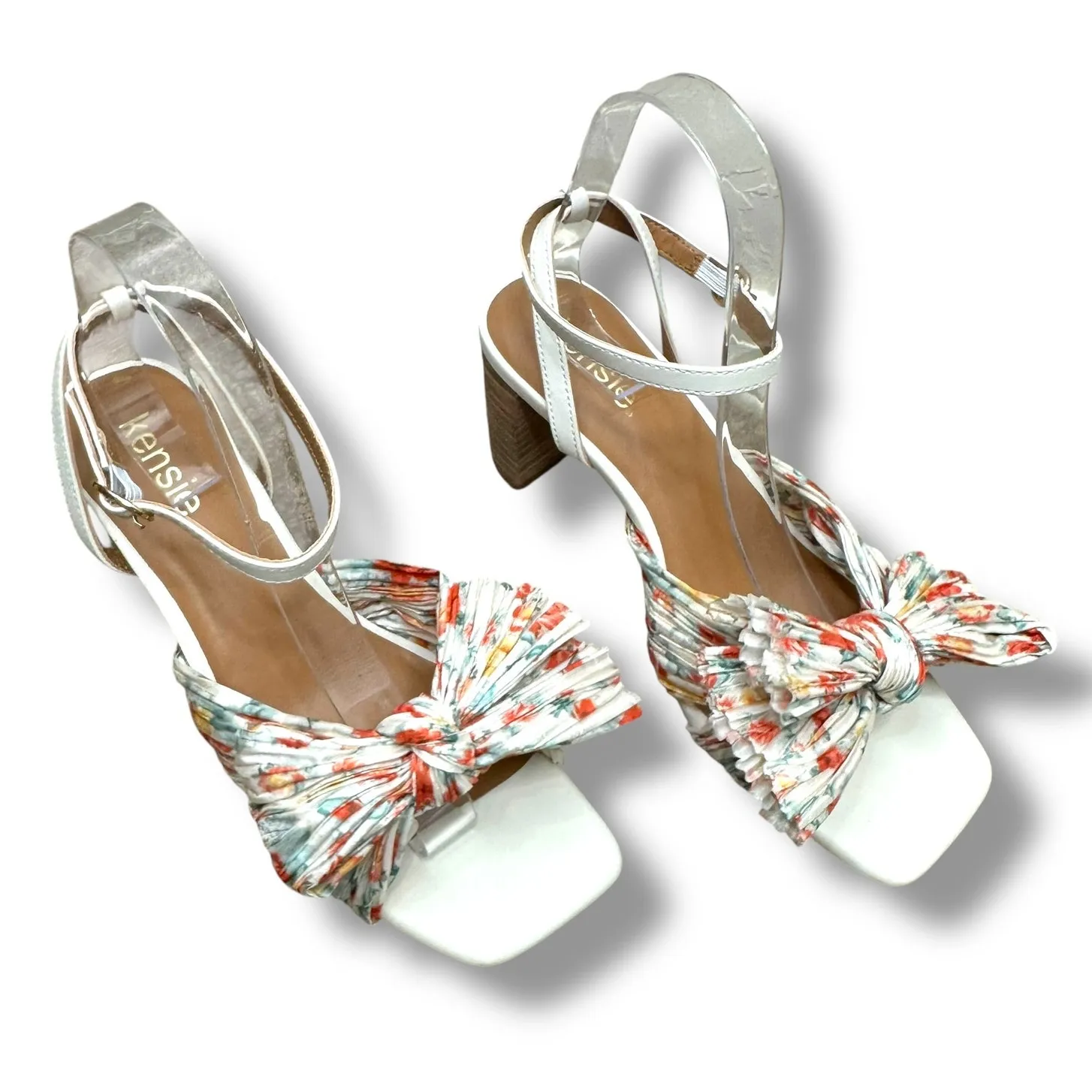 Kensie NWOT Lulus Kadence White Multi Floral Satin Ankle Strap High Heel Sandals - Image 4