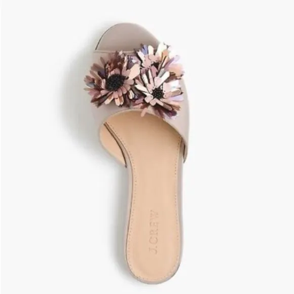J.Crew Satin Slides with Floral Embellishments in a warm sandstone color - Image 3